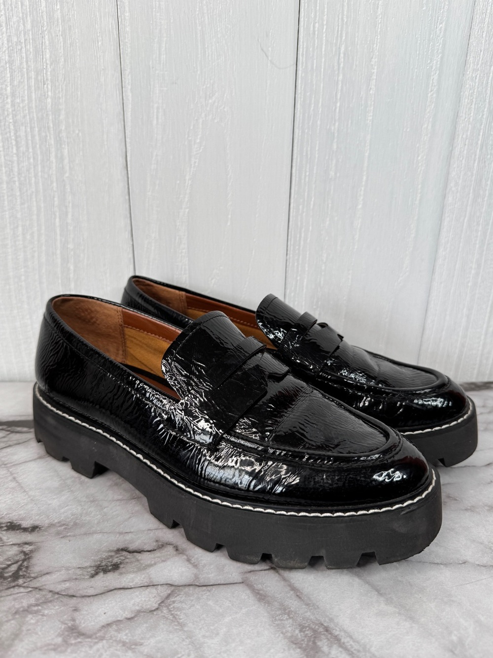 Franco Sarto Balin Platform Loafer in black patent 8M